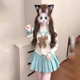 套装 夏季 薄荷水手服时尚 jk制服长袖 收腰显瘦甜美学院风2025基础款