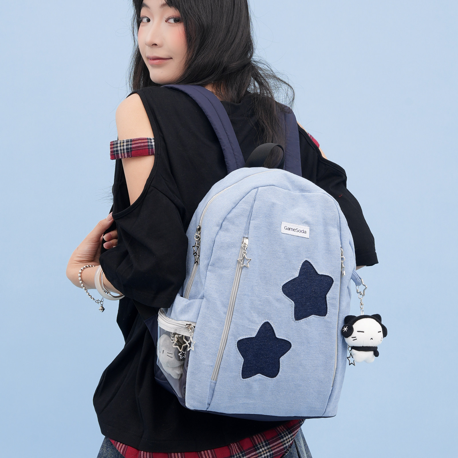 GameSoda电玩汽水小众美式星星牛仔双肩包女生书包大学生电脑背包,箱包皮具/热销女包/男包,双肩背包,淘宝优惠券,粉丝福利购,淘宝优惠卷