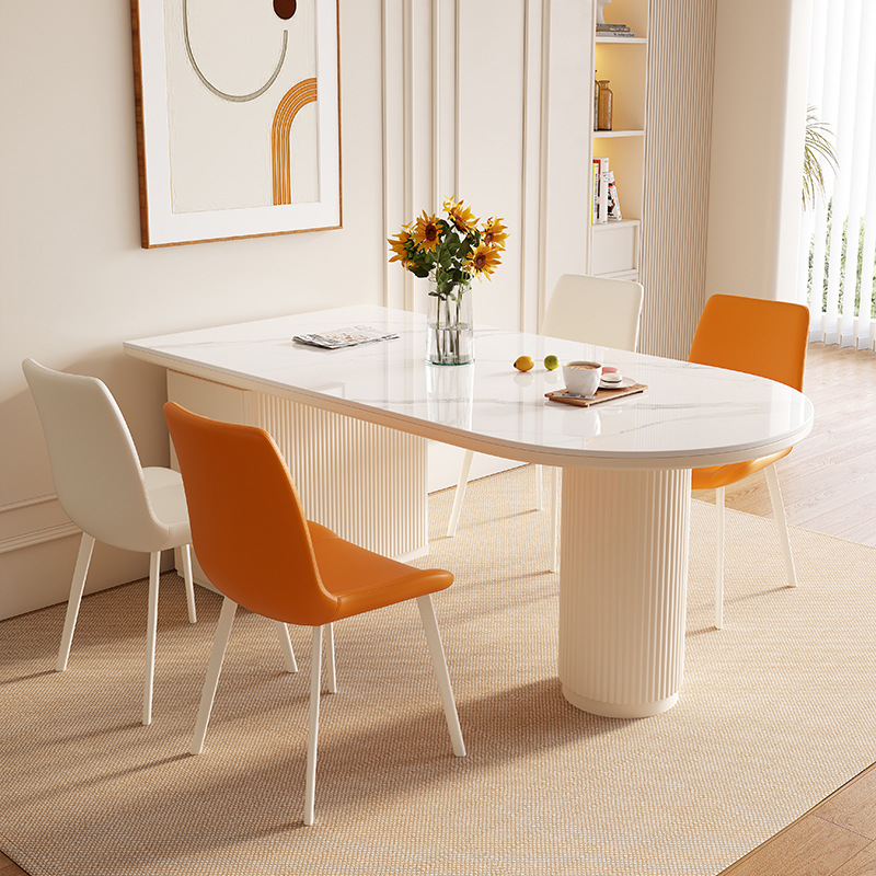 奶油风岛台餐桌一体烤漆柜体小户型家用岩板吧台开放式厨房中导台