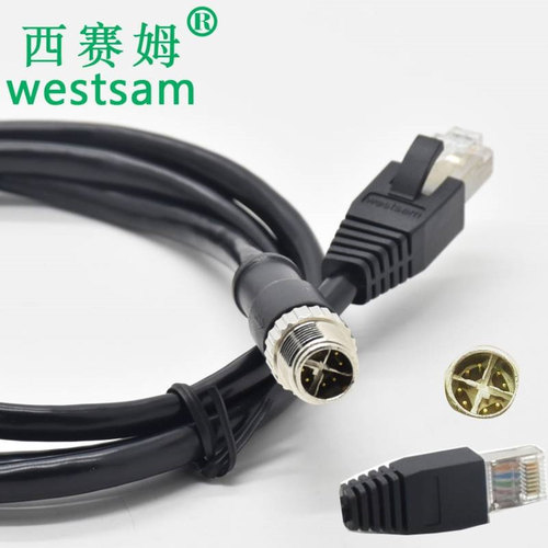 m12-8芯X编码转RJ45带网线信号传输防水圆形接插件M12设备连接器