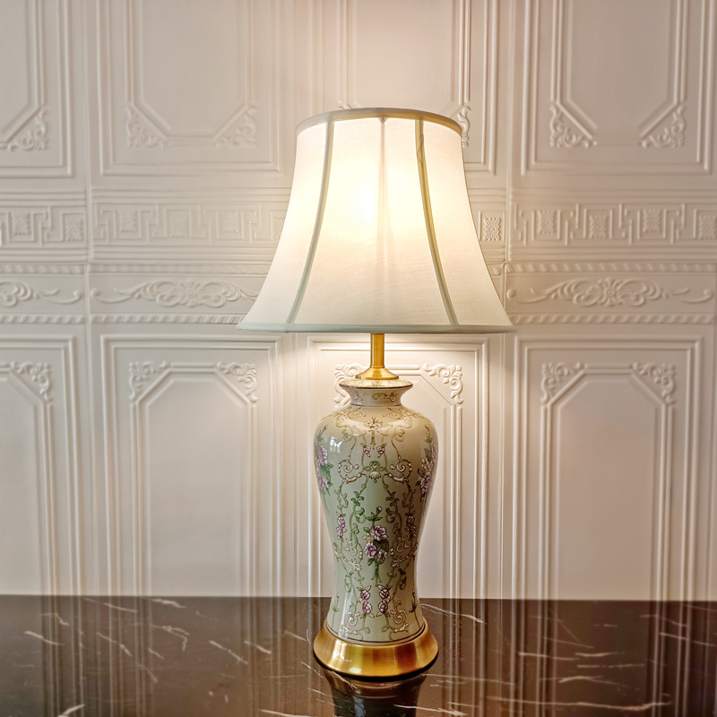 美式花鸟陶瓷台灯室内酒店客厅卧室新中式古典花纹瓷器装饰照明灯