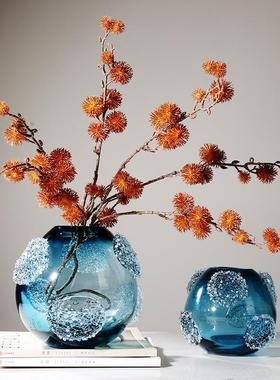 轻奢蓝色琉璃花瓶摆件可水培客厅餐桌售楼处酒店别墅插花花器装饰