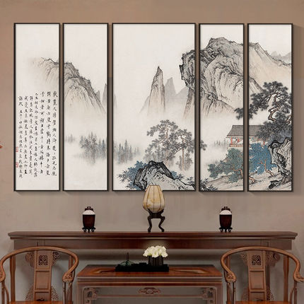 农村堂屋大气山水装饰画新中式祠堂中堂画客厅中式别墅自建房挂画