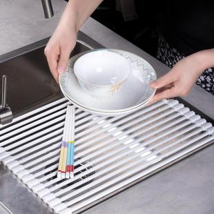 宜卡家居 矽胶方管沥水架水槽水池碗碟架可折叠厨房置物架隔热垫