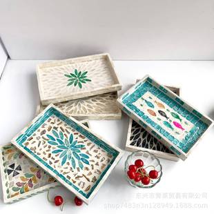 彩色贝壳盘酒店咖啡厅餐厅水果点心盘收纳置物盘家用茶几盘长方形