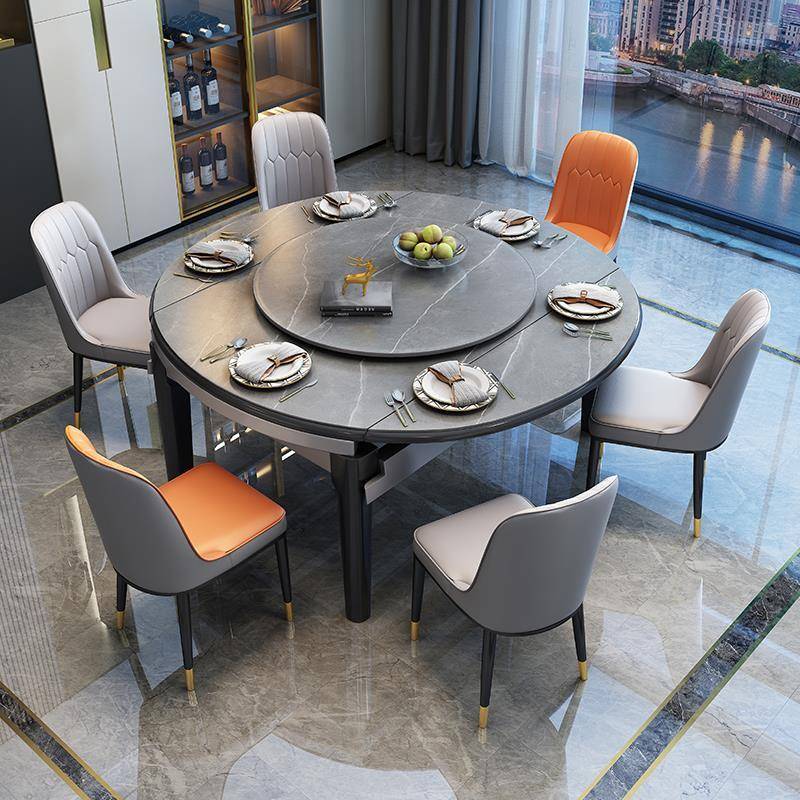 岩板餐桌2025新款轻奢现代简约家用小户型折叠饭桌子实木可变圆桌