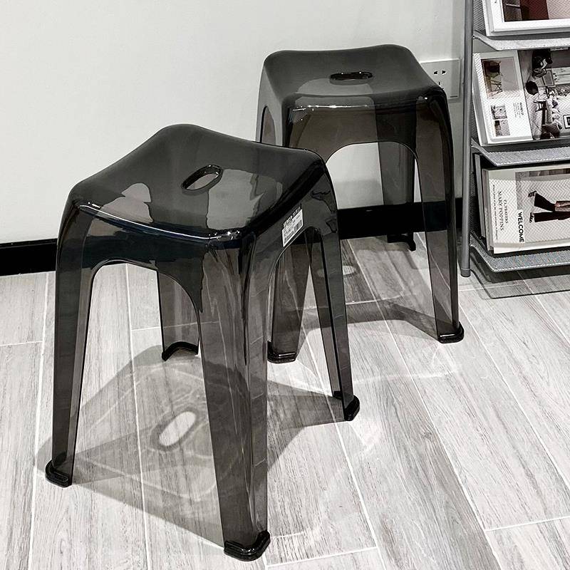 栋哈透明塑料高凳子家用可叠放加厚客餐厅方板凳简约亚克力高级感
