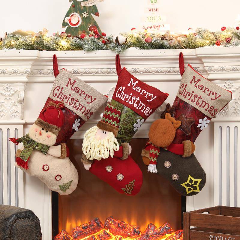 圣诞节装饰品大圣诞袜子礼物袋礼品儿童礼物圣诞树挂饰布圣诞老人