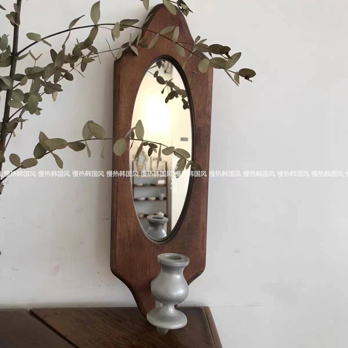 vintage法式实木复古壁挂墙面装饰镜子民宿咖啡馆空间软装道具