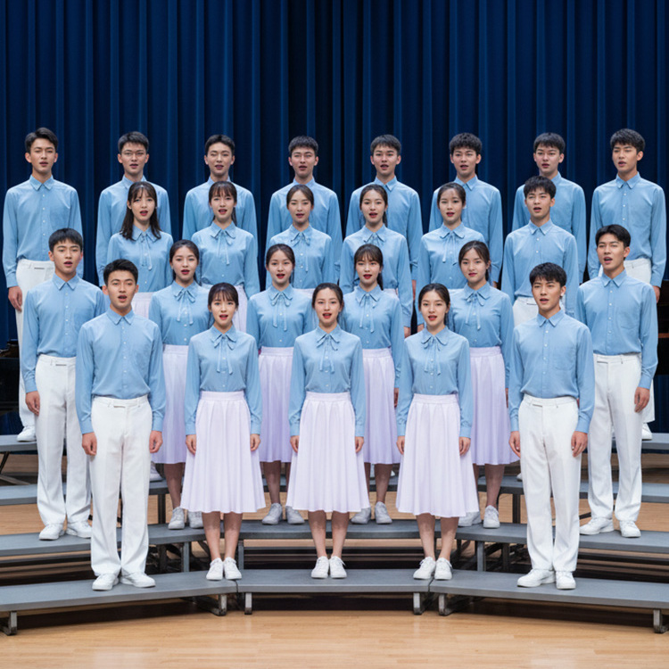 学生合唱团蓝色男女童演出服