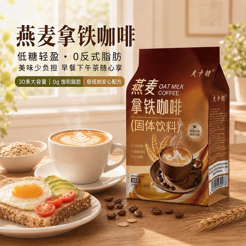 夫卡顿燕麦拿铁咖啡冷热双泡固体低糖速溶咖啡加班熬夜提神