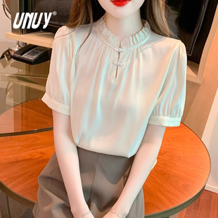 新款 薄款 女短袖 盤扣時尚 顯瘦雪紡上衣女 T恤2025夏季 優(yōu)雅國風(fēng)襯衫