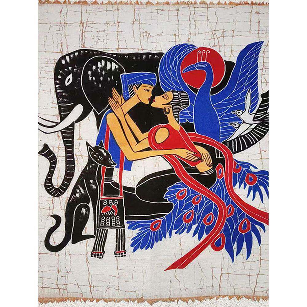 云南民族风情酒楼客栈蜡染壁画客厅简约走廊入口米箱装饰画无冲孔