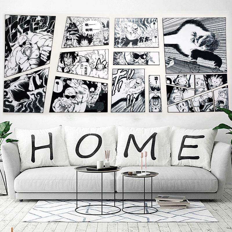 海贼王黑白漫画背景墙装饰画动漫立体壁画七龙珠组合墙画KT板挂画