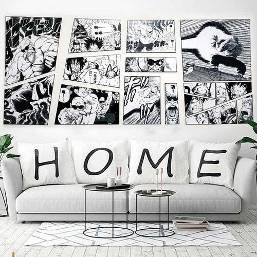 海贼王黑白漫画背景墙装饰画动漫立体壁画七龙珠组合墙画KT板挂画