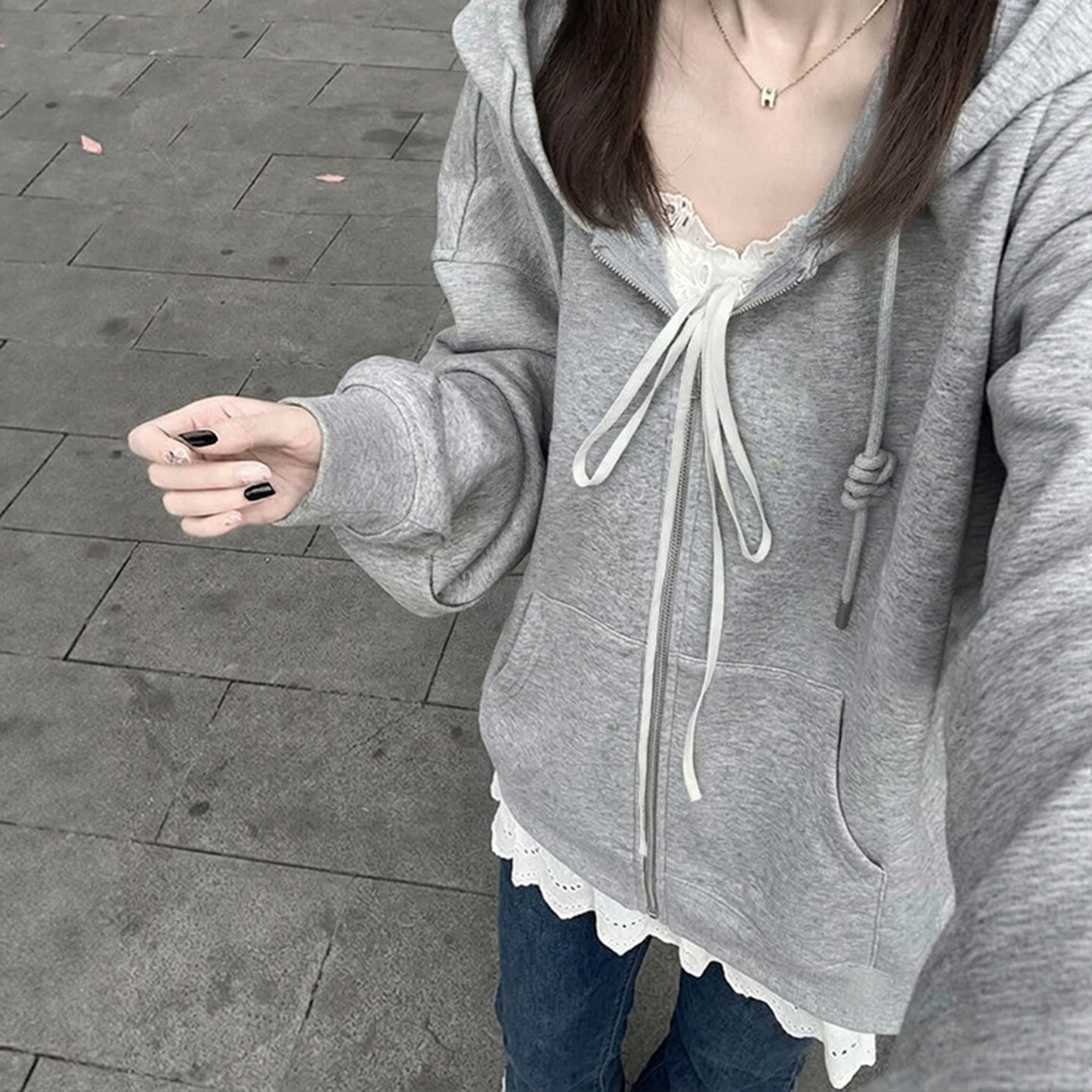 灰色连帽卫衣女2026新款女款春秋季薄款女士拉链运动开衫外套上衣