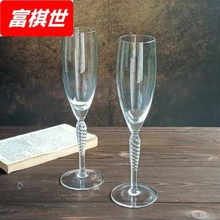 玻璃洋酒杯小众中古杯家用 极简无铅水晶高脚杯螺旋香槟杯复古法式