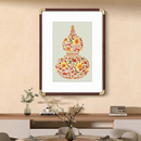 画玄关壁画 饰画福禄临门富贵牡丹铜版 新中式 葫芦挂画铜雕画客厅装