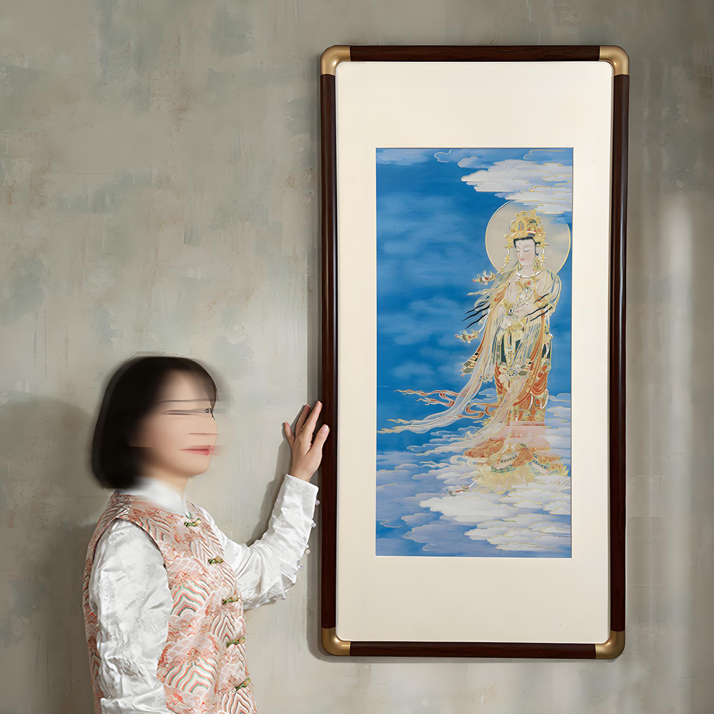 观音菩萨入户玄关画墙壁画新中式过道走廊装饰挂画禅意佛像铜雕画