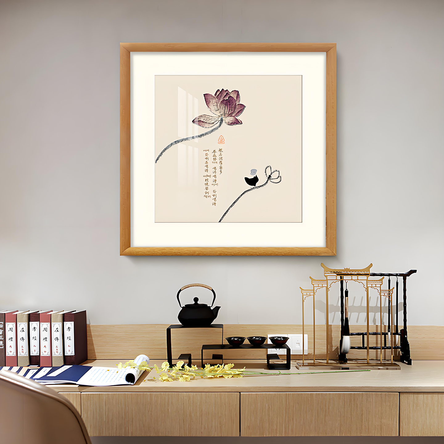 新中式荷花玄关装饰画客厅走廊过道禅意挂画卧室床头茶室书房壁画图片