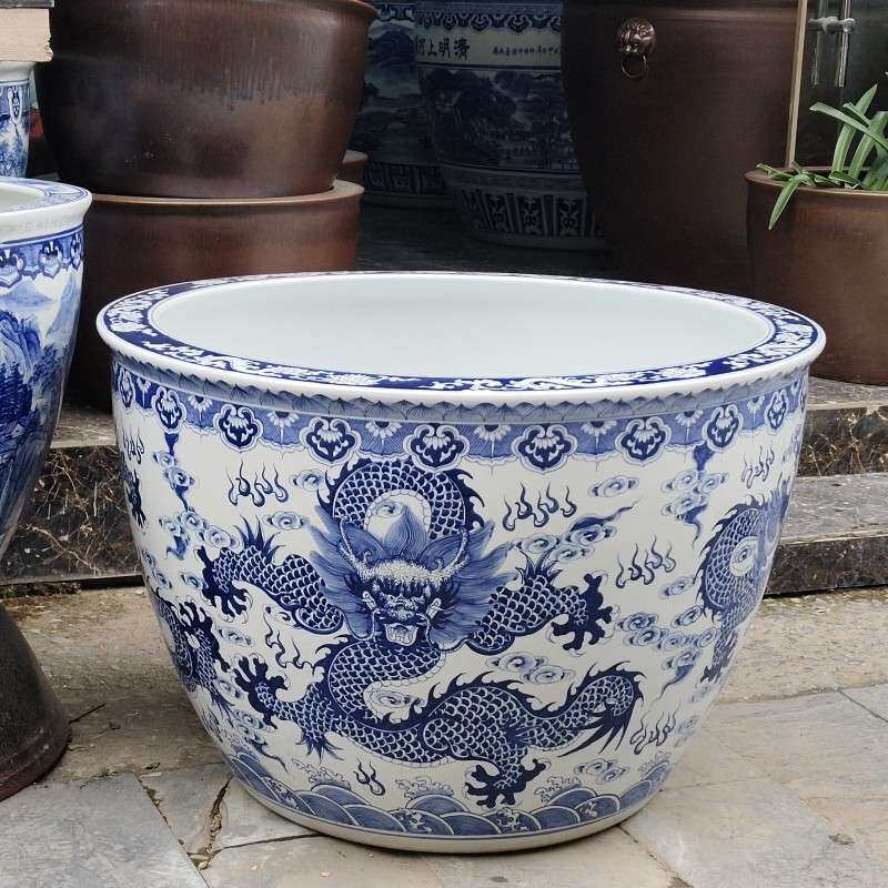 景德镇陶瓷水缸超大号手绘龙纹青花瓷鱼缸园林装饰花卉铁树栽花盆