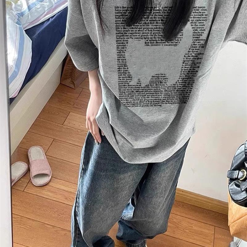 夏季纯棉短袖t恤女2025新款300斤正肩设计感小众美式宽松半袖上衣