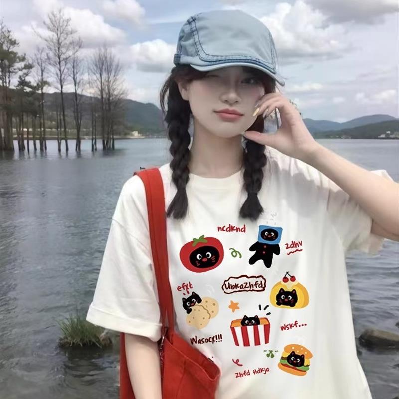 重磅纯棉白色短袖t恤女2025新款爆款宽松设计感美式高街半袖上衣