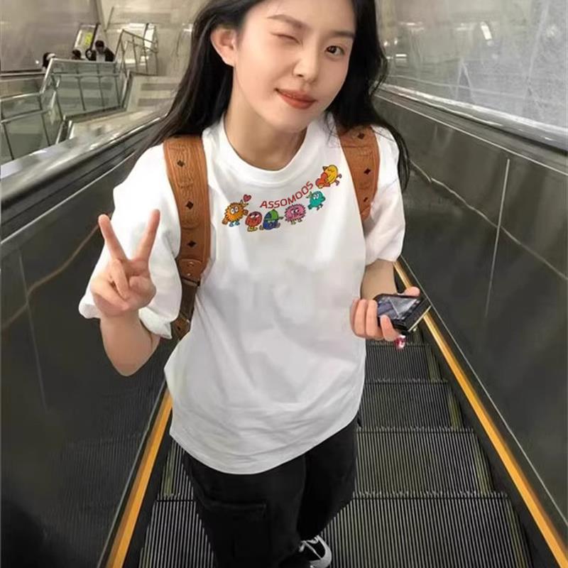 纯棉白色短袖t恤女2025新款大码夏季宽松正肩设计感小众半袖上衣