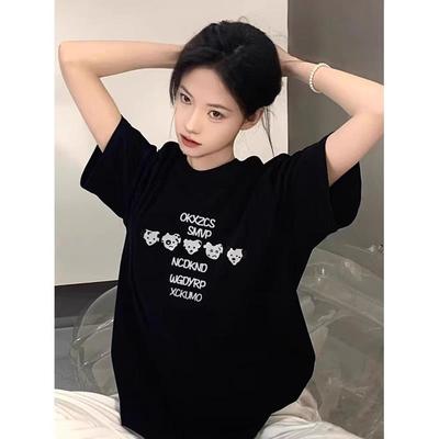 纯棉美式高街复古正肩短袖t恤女2025新款爆款设计感小众潮牌上衣