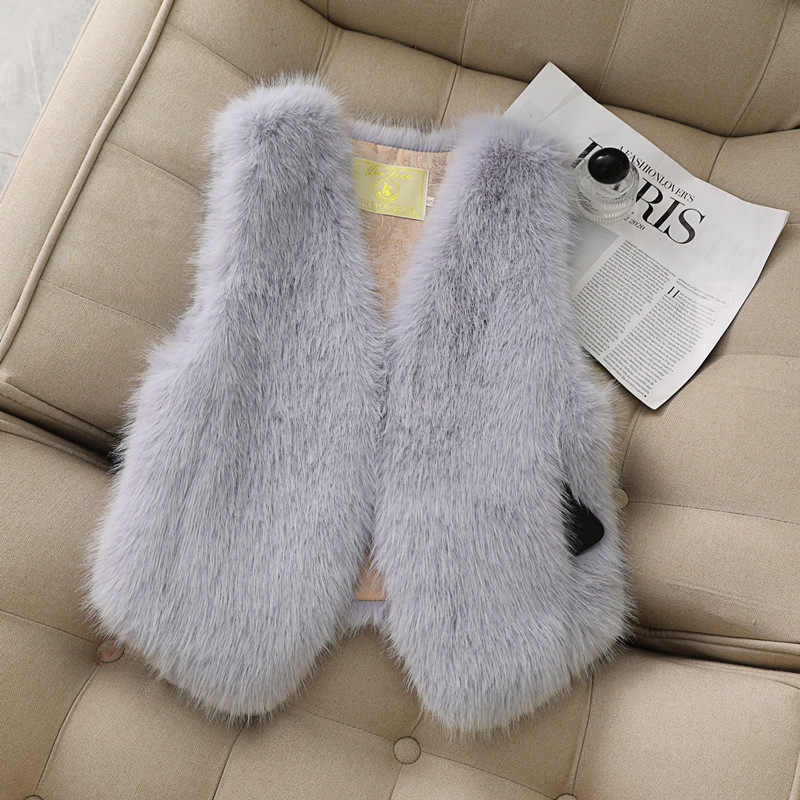 灰色毛毛背心皮草马甲加厚秋冬新款大码背心时尚仿狐狸毛马甲百搭