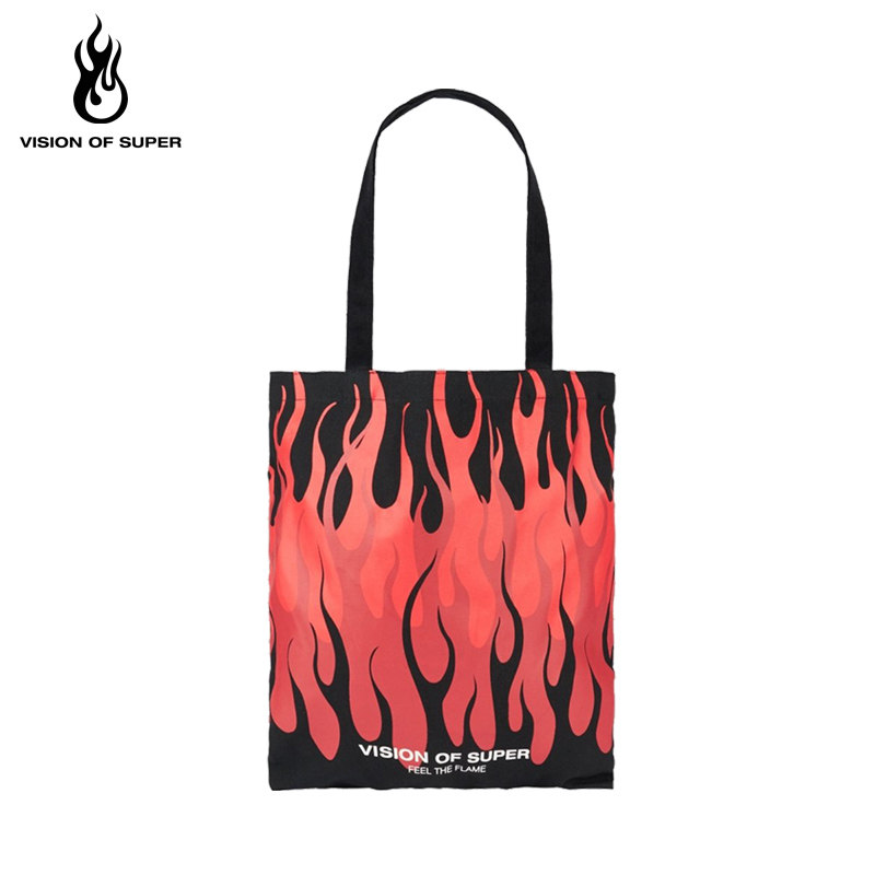 Vision of Super 经典红色火焰字母logo手提潮流帆布袋 VSA02007