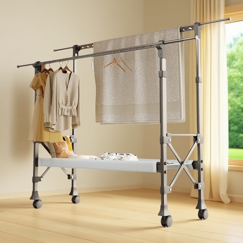 晾衣架落地阳台家用室内室外伸缩折叠挂衣晒被子神器晒衣架晾衣杆