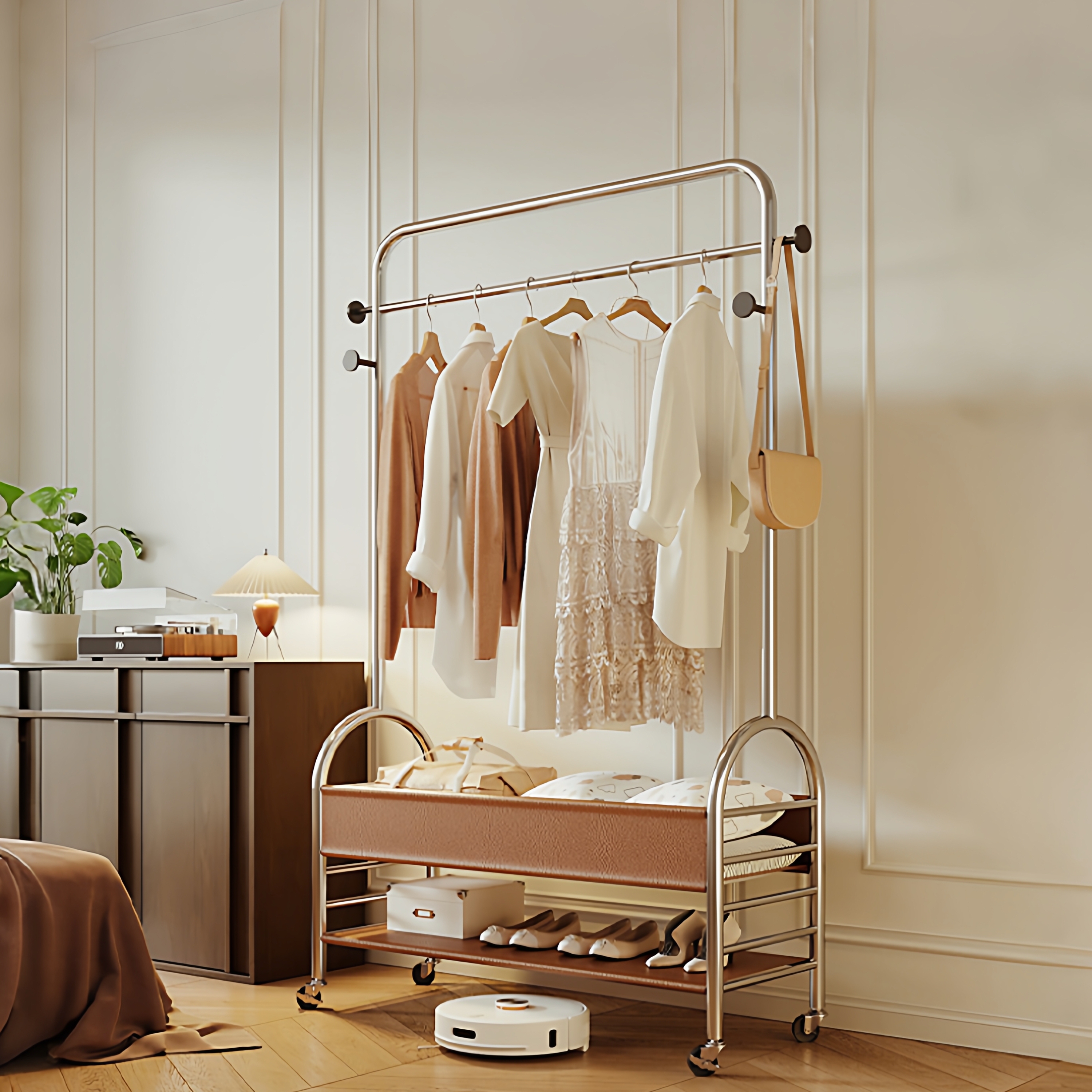 衣帽架落地复古家用卧室鞋柜一体