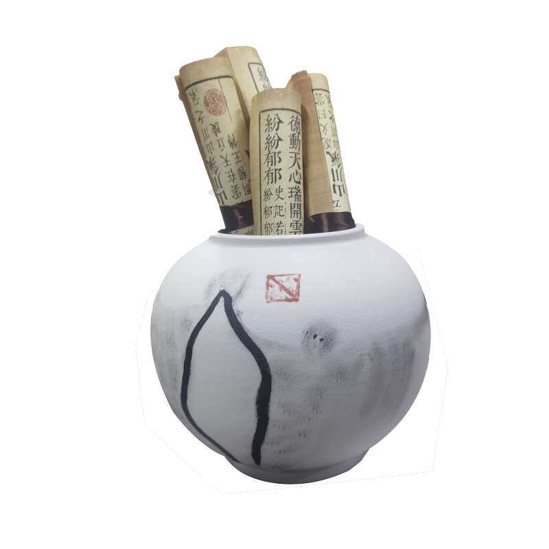 中式古典陶瓷水墨储物罐卷轴组合摆件样板间软装书房酒柜玄关装饰