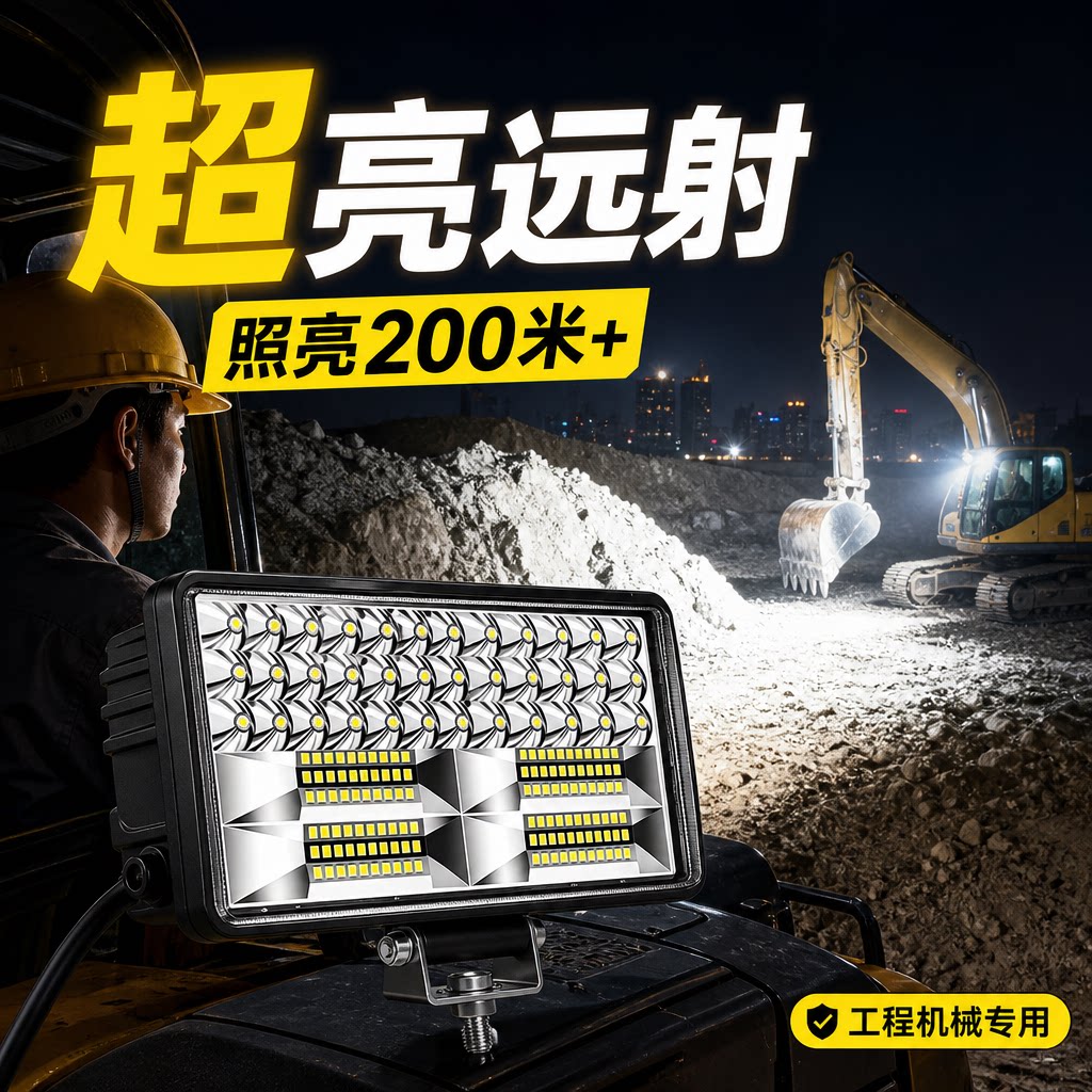 工程机械挖机led大灯铲车货车挖机灯24v超亮散光12伏叉车前照明灯