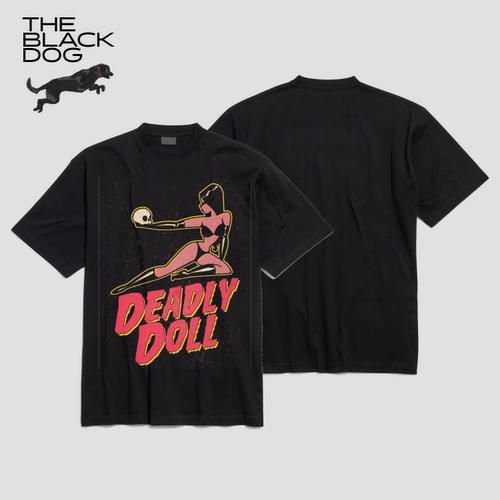 DEADLY DOLL夏季短袖T恤黑狗THEBLACKDOG嘿犬复古潮流小众设计