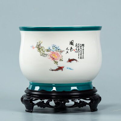 陶瓷中国风带底座绿植花盆