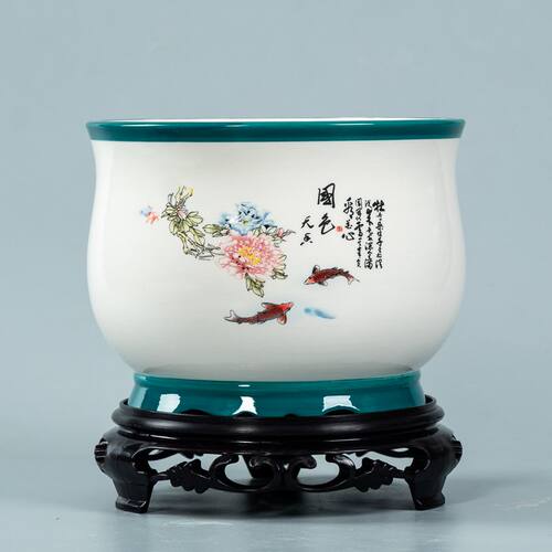 陶瓷中国风带底座绿植花盆
