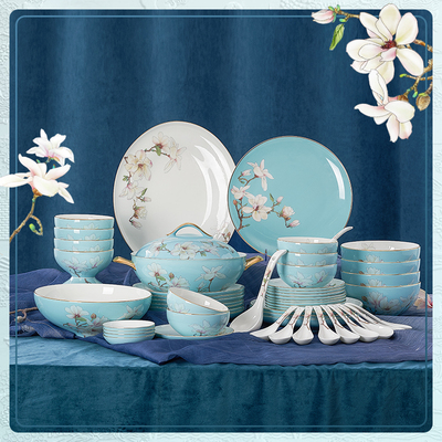 华光景瓷 骨瓷餐具套装碗碟套装家用中式轻奢高级礼盒装 连连共生