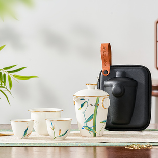 华光国瓷景瓷骨瓷快客杯一壶二杯户外旅行便携式套装茶具家用送礼