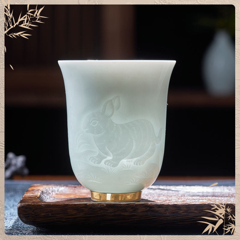 华光国瓷 景瓷景德镇影青瓷十二生肖茶杯闻香杯青白瓷浮雕主人杯