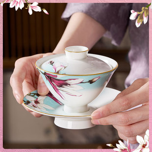 华光国瓷茶盖碗茶杯骨瓷三才盖碗大号泡茶杯单个防烫高档盖碗套装