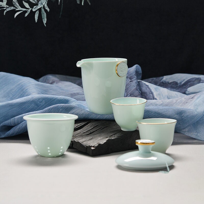 华光国瓷景瓷华青瓷快客杯一壶二杯便携式户外旅行茶具套装泡茶杯