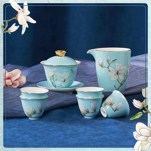 华光国瓷景瓷景德镇骨瓷茶盖碗套装三才盖碗中式送礼高档茶具礼盒