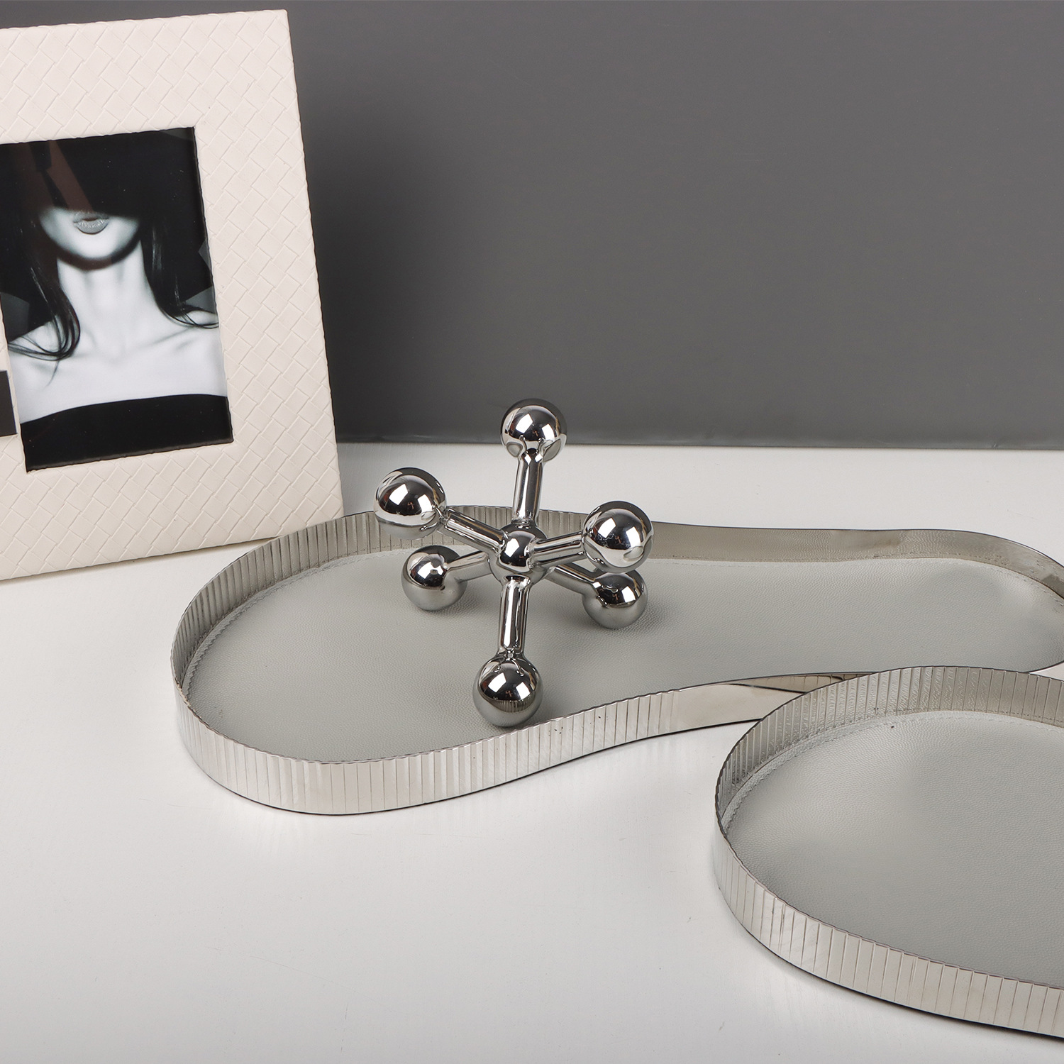 不锈钢创意脚掌皮革桌面托盘摆件客厅餐酒店柜台样板房间软装饰品