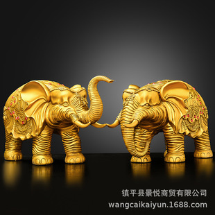 铜大象摆件纯铜福财对象吉祥如意象家居店铺桌面装饰大号卷鼻福象