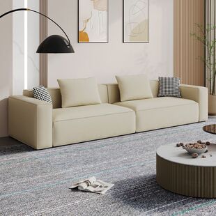 三人位奶油风豆腐块沙发客厅简约现代直排沙发网红款科技布艺沙发