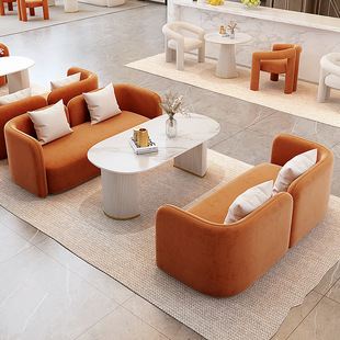 网红休闲美容院洽谈桌椅组合奶油风影楼选片区咖啡厅休息区沙发