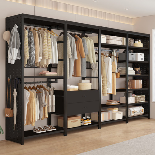 步入式衣帽间家用多层组合落地衣架网红同款洞洞板开放式金属衣柜