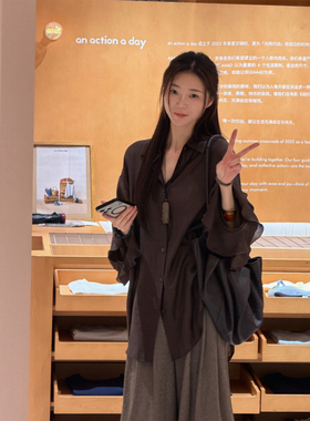 7SEVEN 冰感醋酸~韩系氛围感烘焙棕衬衫女夏季新款防晒衬衣9143